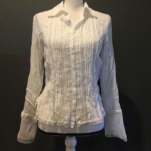 Sunny Leigh White sheer crinkle button down